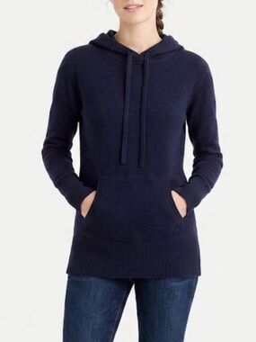 J. Crew Navy Blue 100% Italian Cashmere popover hooded Sweater XS